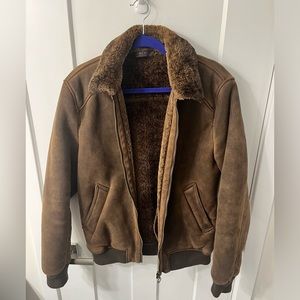 Men’s Zara Suede Brown Bomber Coat Size L